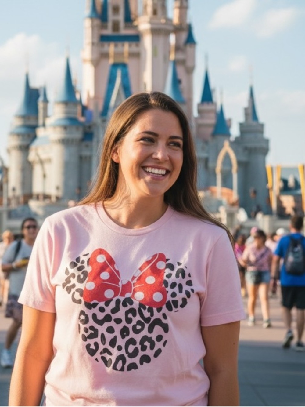 Disney Minnie Mouse Animal Leopard Print Bella Canvas Pink Red Tee T Shirt